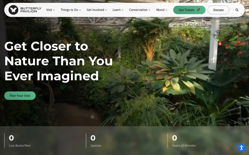 Website design for Butterfly Pavilion