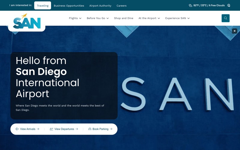 Website design for San Diego International Airport
